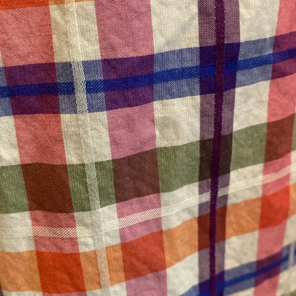 Thomas Dean Plaid Button Down Pima Cotton L/S Shirt Contrasting Cuffs Size M